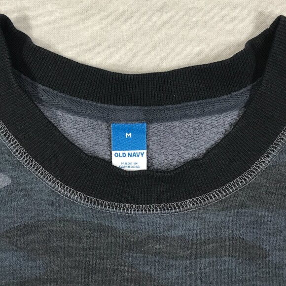 Old Navy Sweatshirt Women's Medium Gray Black Camo Pullover Crew Long Sleeve Gym - Picture 3 of 14